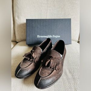 Ermenegildo Zegna brown loafers suede sz10
